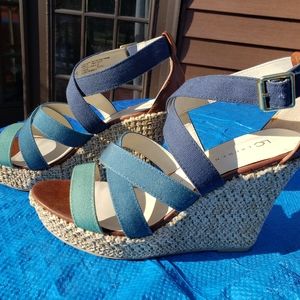 Lauren Conrad Blue Ombre Strappy Wedge Sandals Wom